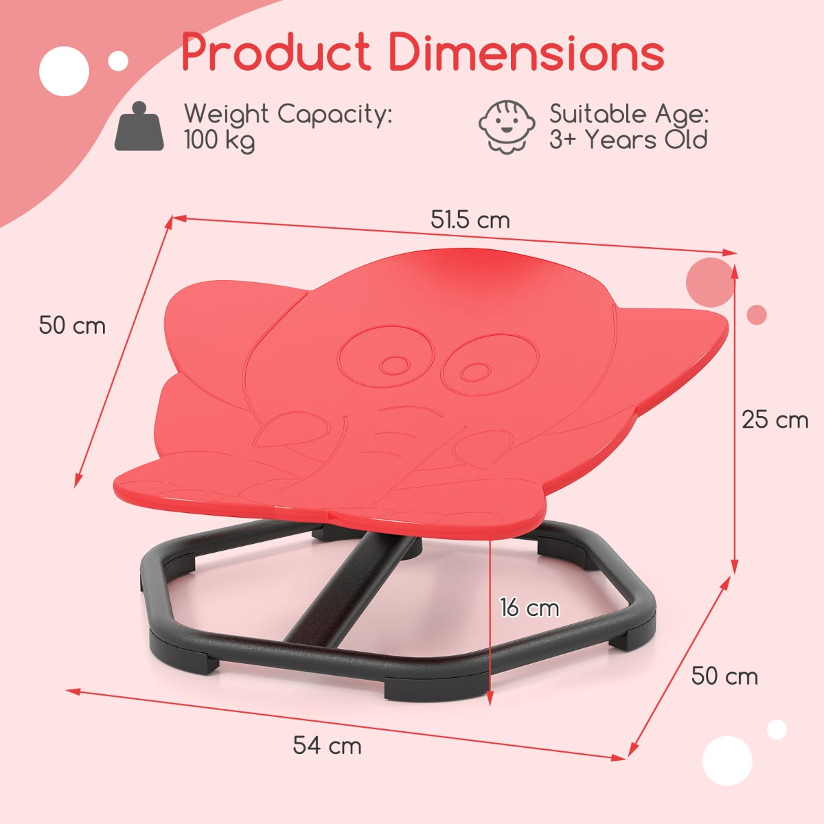 Elephant Sensory Swivel Chair with Non-Slip Metal Base for Autistic Kids-Red