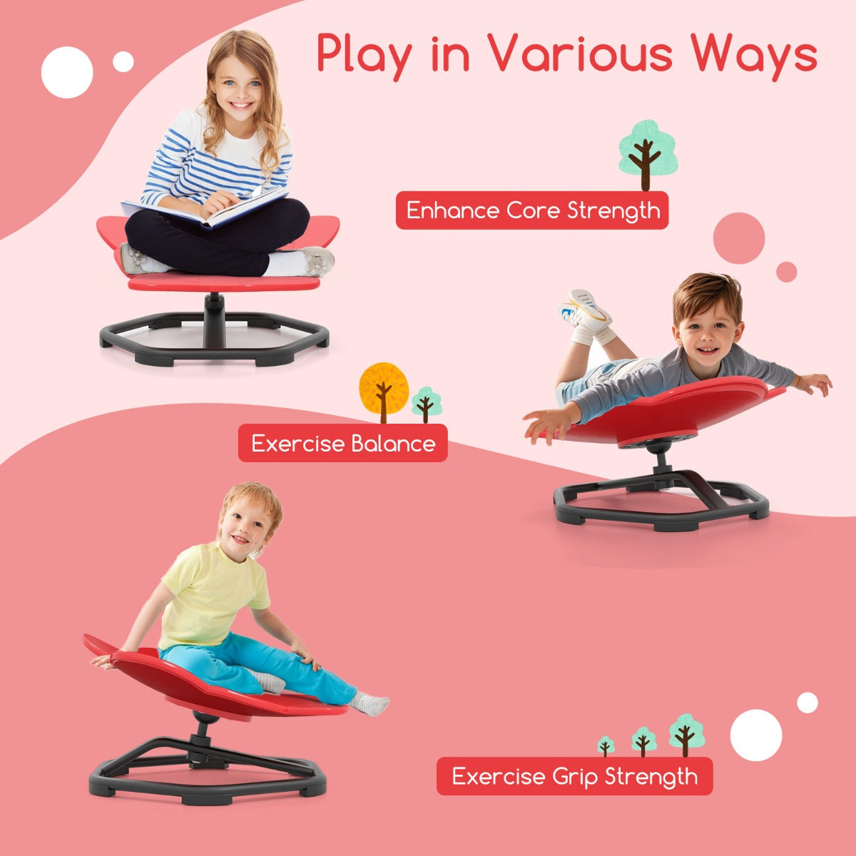 Elephant Sensory Swivel Chair with Non-Slip Metal Base for Autistic Kids-Red