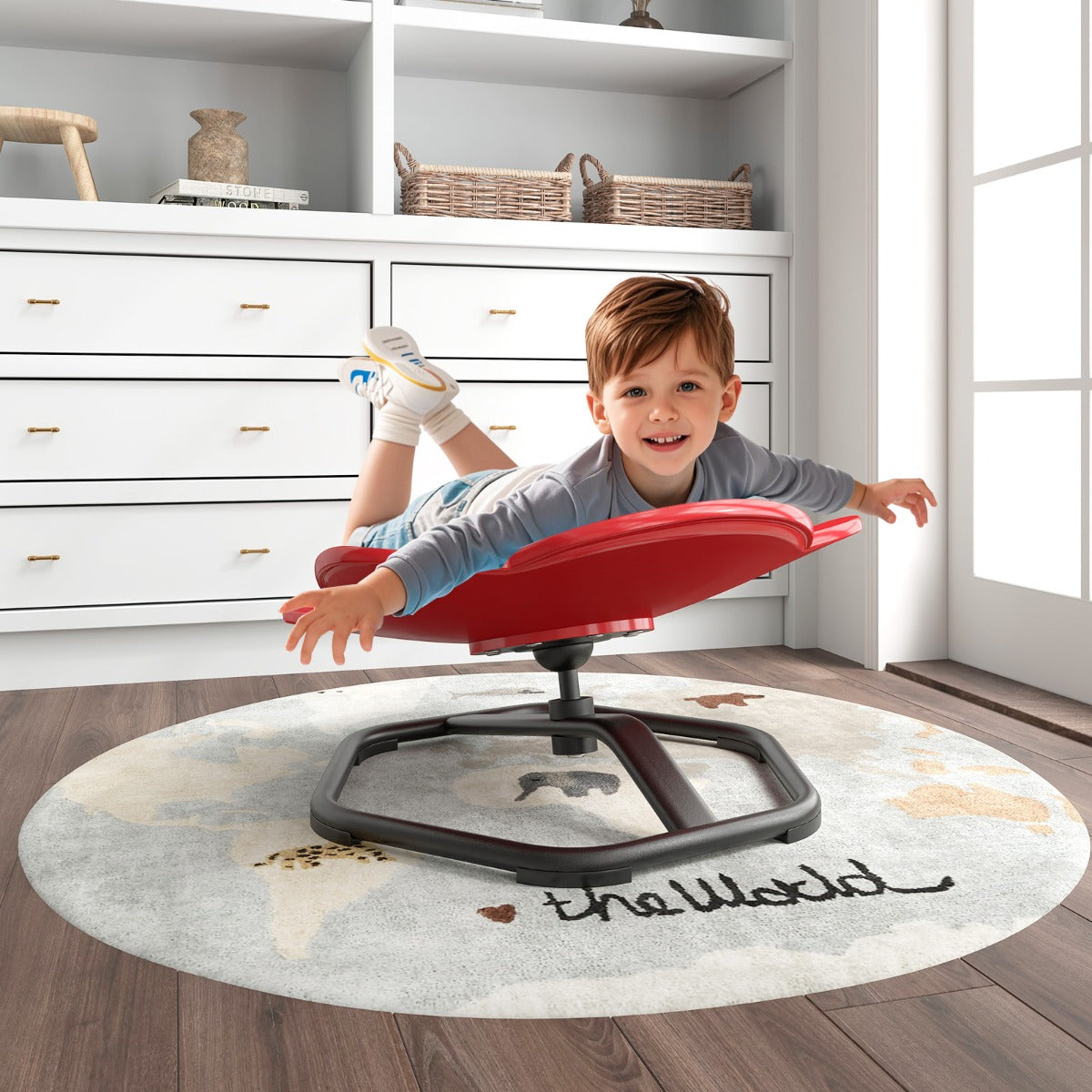 Elephant Sensory Swivel Chair with Non-Slip Metal Base for Autistic Kids-Red