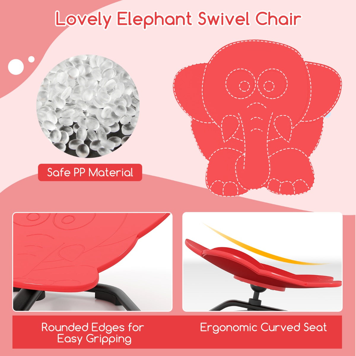 Elephant Sensory Swivel Chair with Non-Slip Metal Base for Autistic Kids-Red