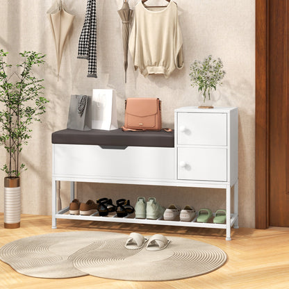 Entryway Bench with Flip Top Box and 2 Door Cabinets for Hallway Living Room-White