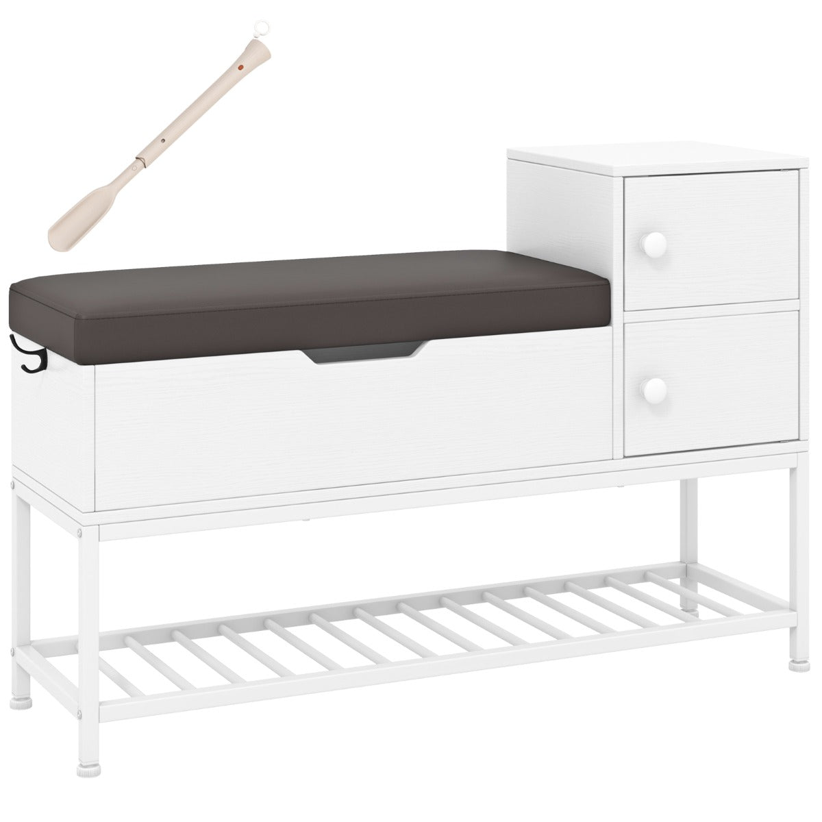 Entryway Bench with Flip Top Box and 2 Door Cabinets for Hallway Living Room-White
