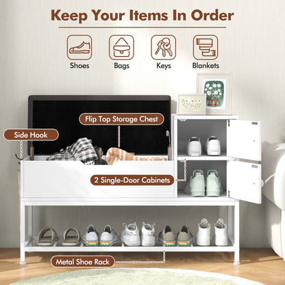 Entryway Bench with Flip Top Box and 2 Door Cabinets for Hallway Living Room-White
