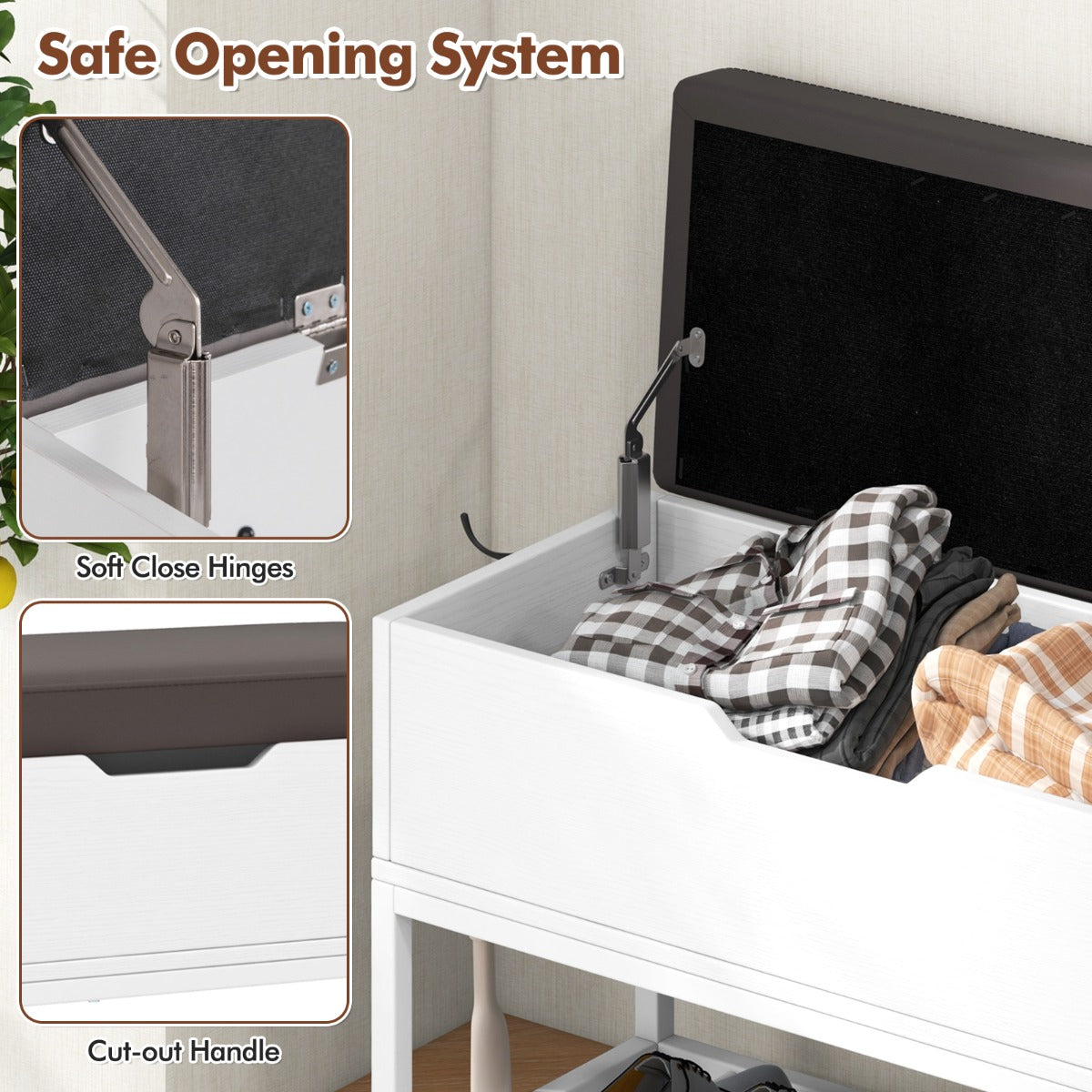 Entryway Bench with Flip Top Box and 2 Door Cabinets for Hallway Living Room-White