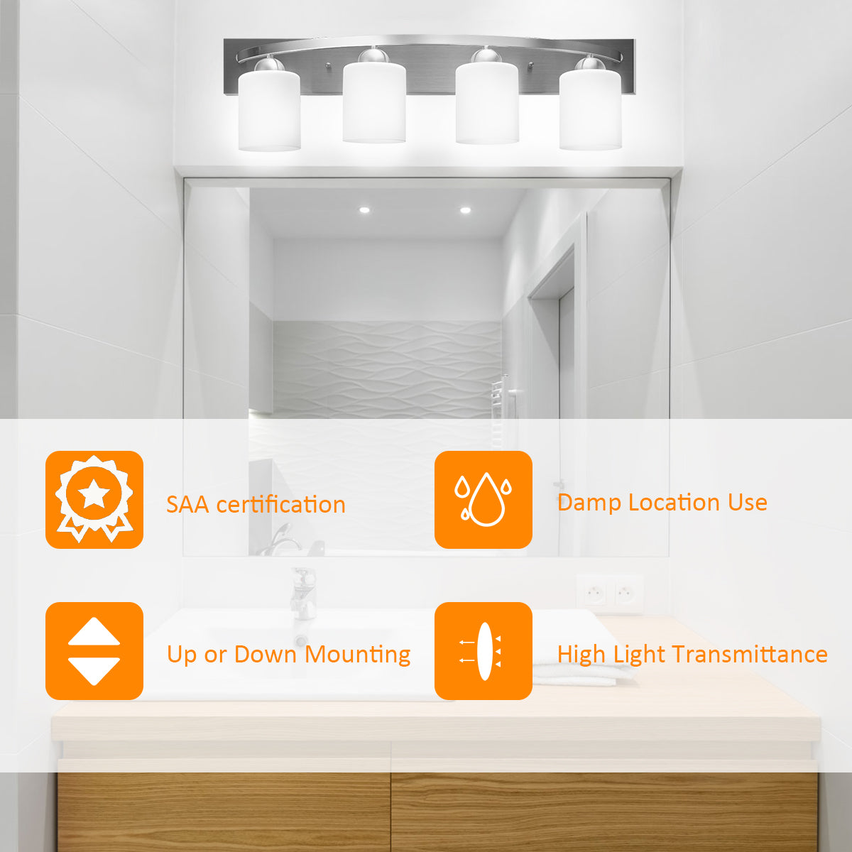 Wall Mounted Vanity Lamp with White Glass Shade for Bedroom/Living Room