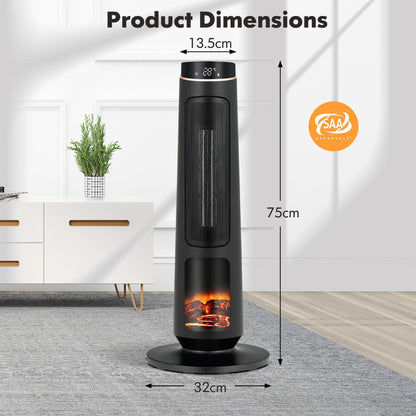 2500W PTC Electric Space Heater with 3D Realistic Flame & 3 Modes