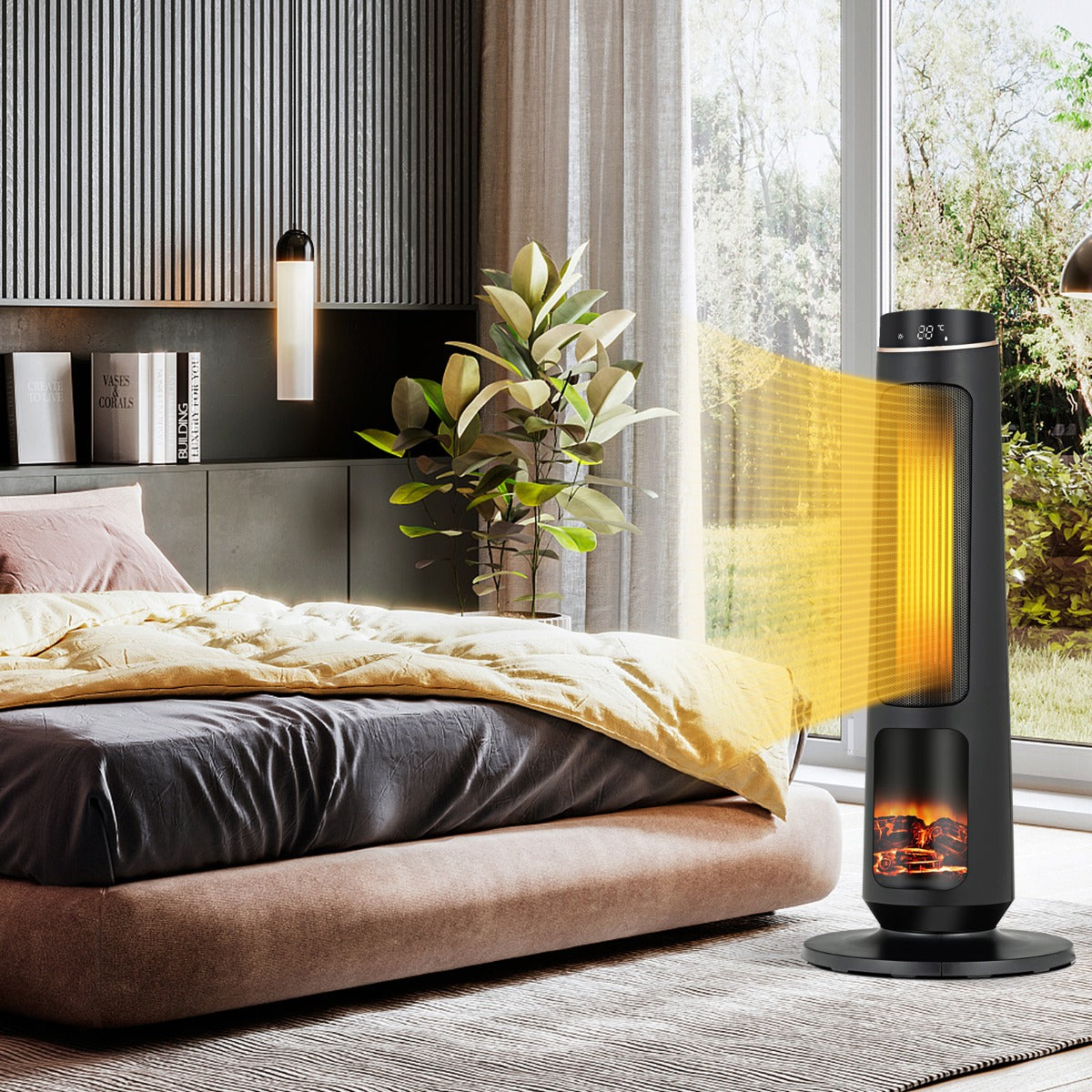 2500W PTC Electric Space Heater with 3D Realistic Flame & 3 Modes