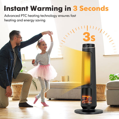 2500W PTC Electric Space Heater with 3D Realistic Flame & 3 Modes