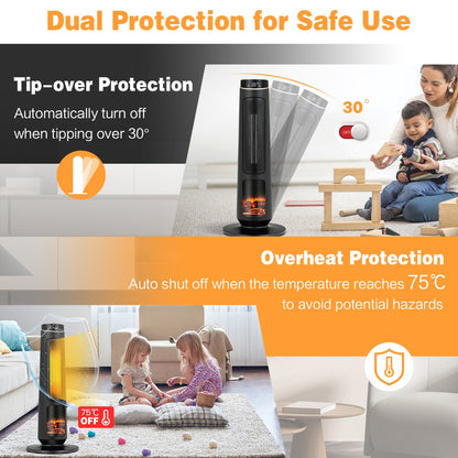 2500W PTC Electric Space Heater with 3D Realistic Flame & 3 Modes