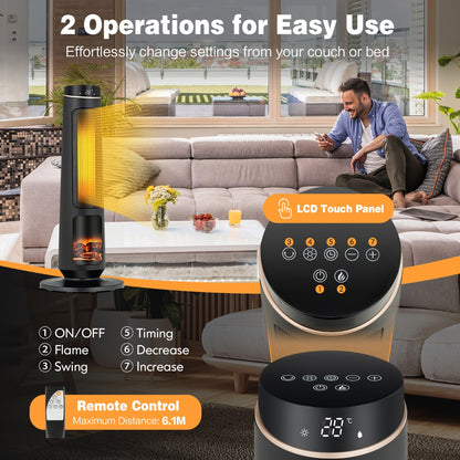 2500W PTC Electric Space Heater with 3D Realistic Flame & 3 Modes