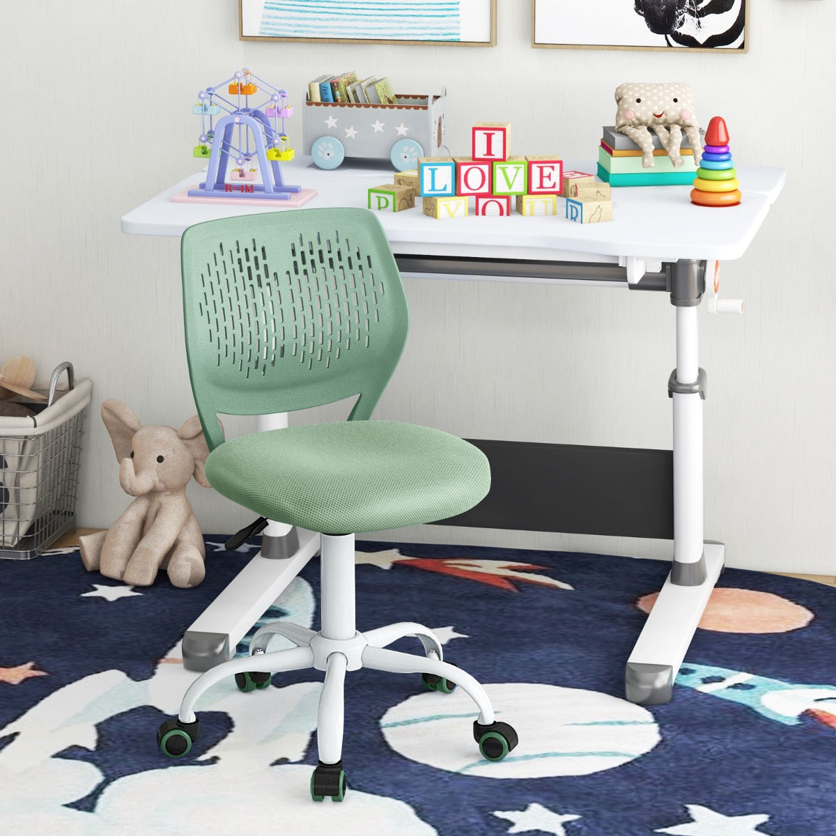 Ergonomic Children Study Chair with Adjustable Height for Boys Girls Teens-Light Green