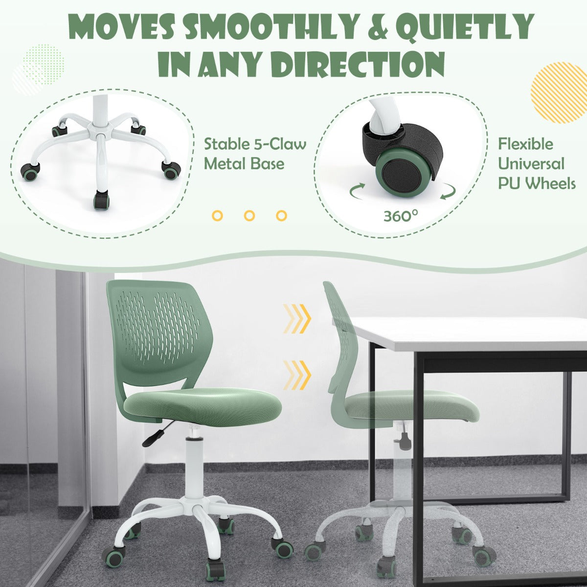 Ergonomic Children Study Chair with Adjustable Height for Boys Girls Teens-Light Green