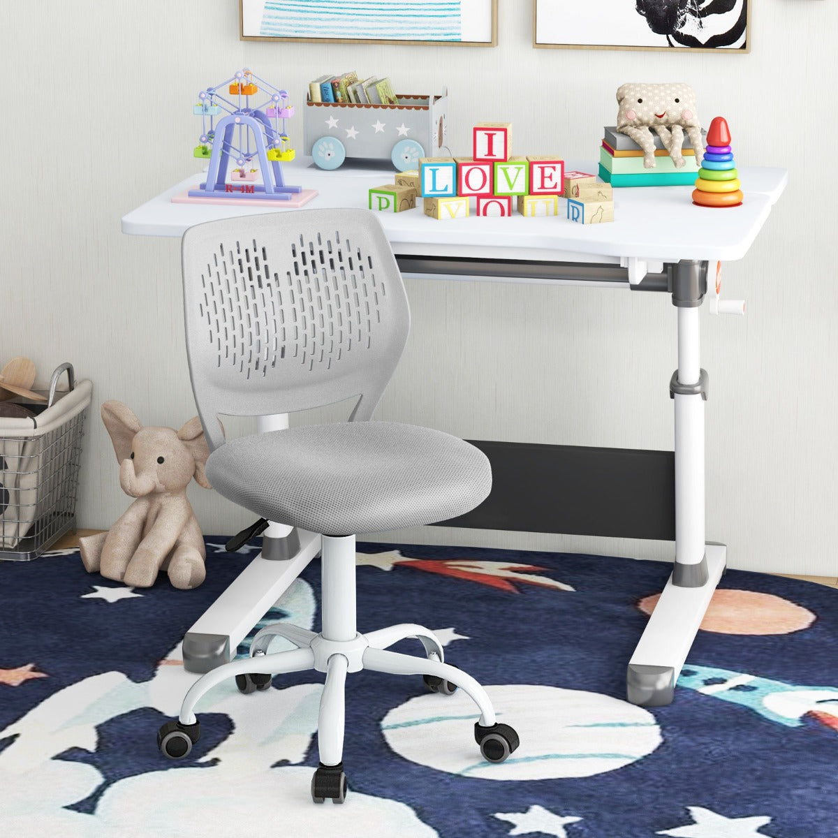 Ergonomic Children Study Chair with Adjustable Height for Boys Girls Teens-Grey