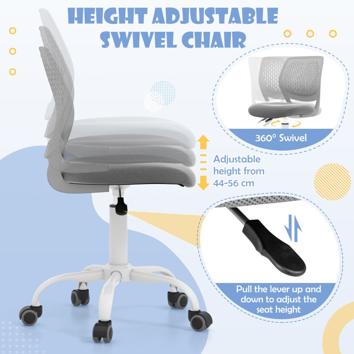 Ergonomic Children Study Chair with Adjustable Height for Boys Girls Teens-Grey