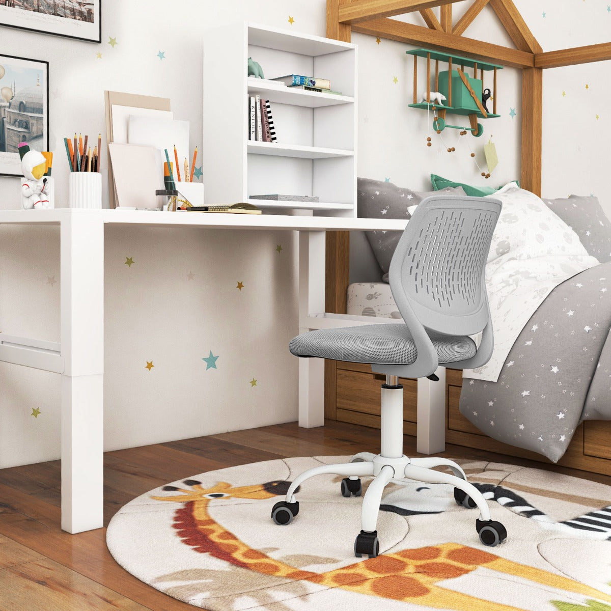 Ergonomic Children Study Chair with Adjustable Height for Boys Girls Teens-Grey