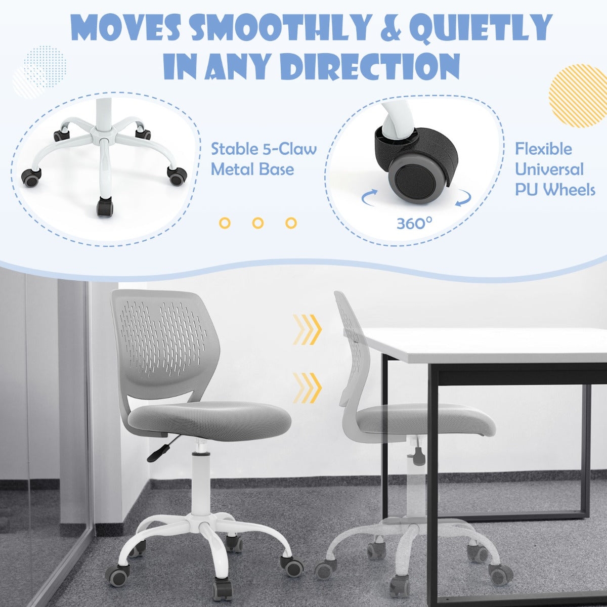 Ergonomic Children Study Chair with Adjustable Height for Boys Girls Teens-Grey