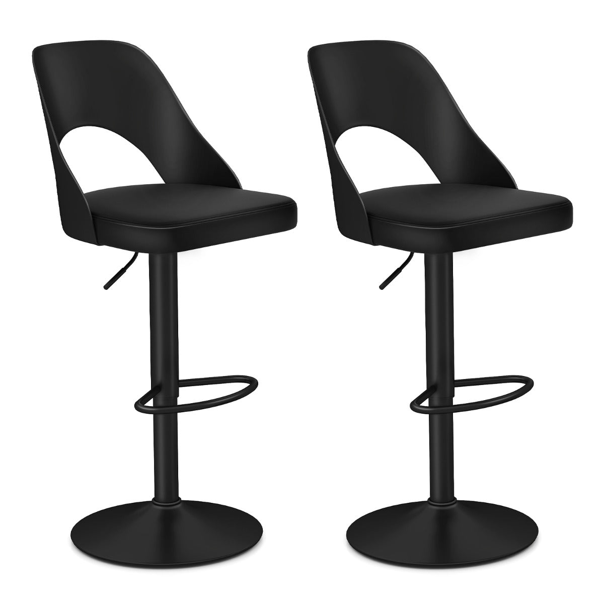 Bar Stools Set of 2 Ergonomic Counter Height Swivel  Stools with Enlarged PU Leather Seat-Black
