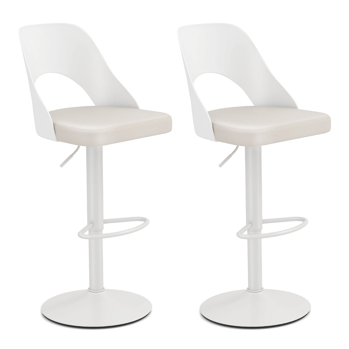 Bar Stools Set of 2 Ergonomic Counter Height Swivel  Stools with Enlarged PU Leather Seat-White