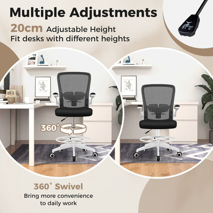 Ergonomic Drafting Chair with Flip-Up Armrest-White
