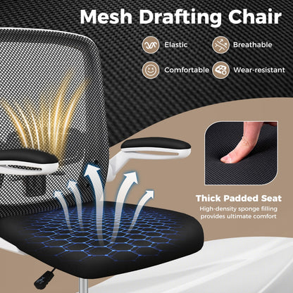 Ergonomic Drafting Chair with Flip-Up Armrest-White