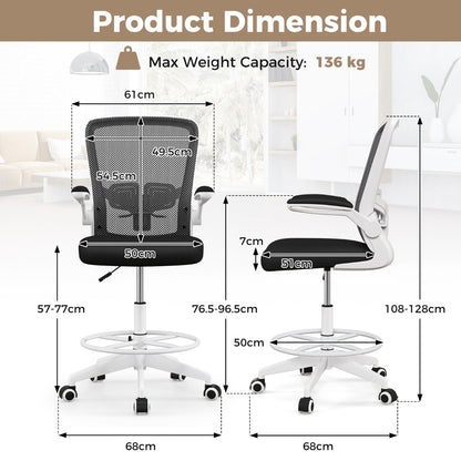 Ergonomic Drafting Chair with Flip-Up Armrest-White