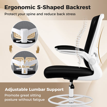 Ergonomic Drafting Chair with Flip-Up Armrest-White