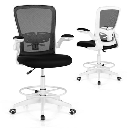 Ergonomic Drafting Chair with Flip-Up Armrest-White