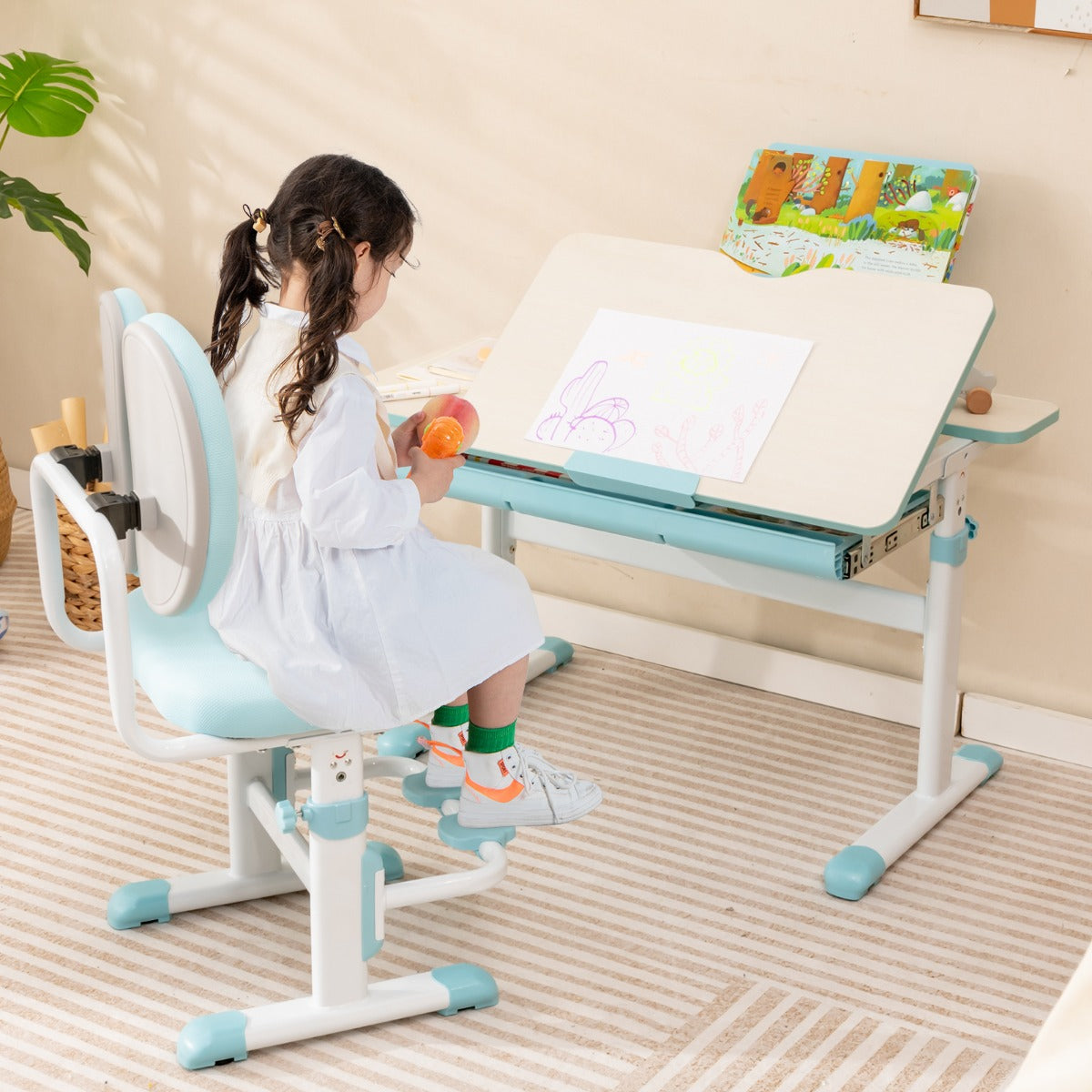 Height-adjustable Ergonomic Kids Desk Chair Children Study Chair-Blue