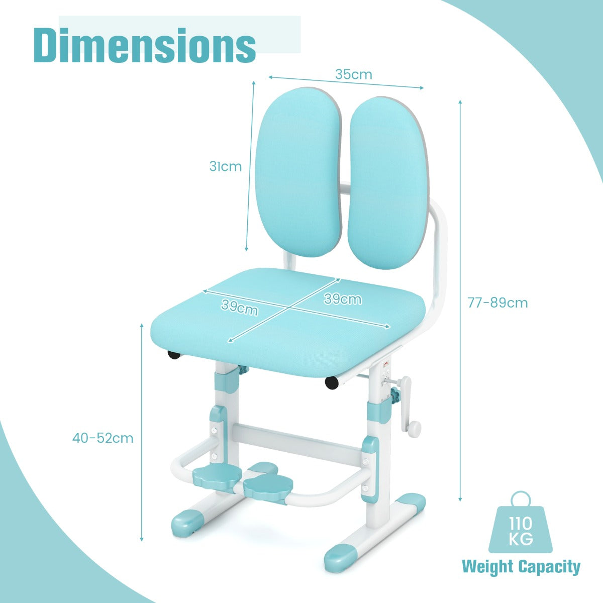 Height-adjustable Ergonomic Kids Desk Chair Children Study Chair-Blue
