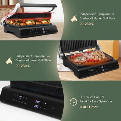 Compact 35 by 30 by 15 cm electric grill fits neatly on kitchen counters and cabinets