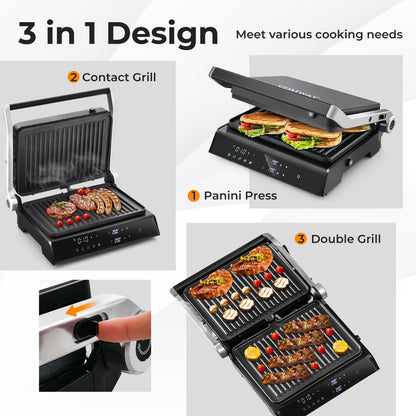 3 in 1 Indoor Grill with Nonstick Grill Plates & Removable Drip Tray