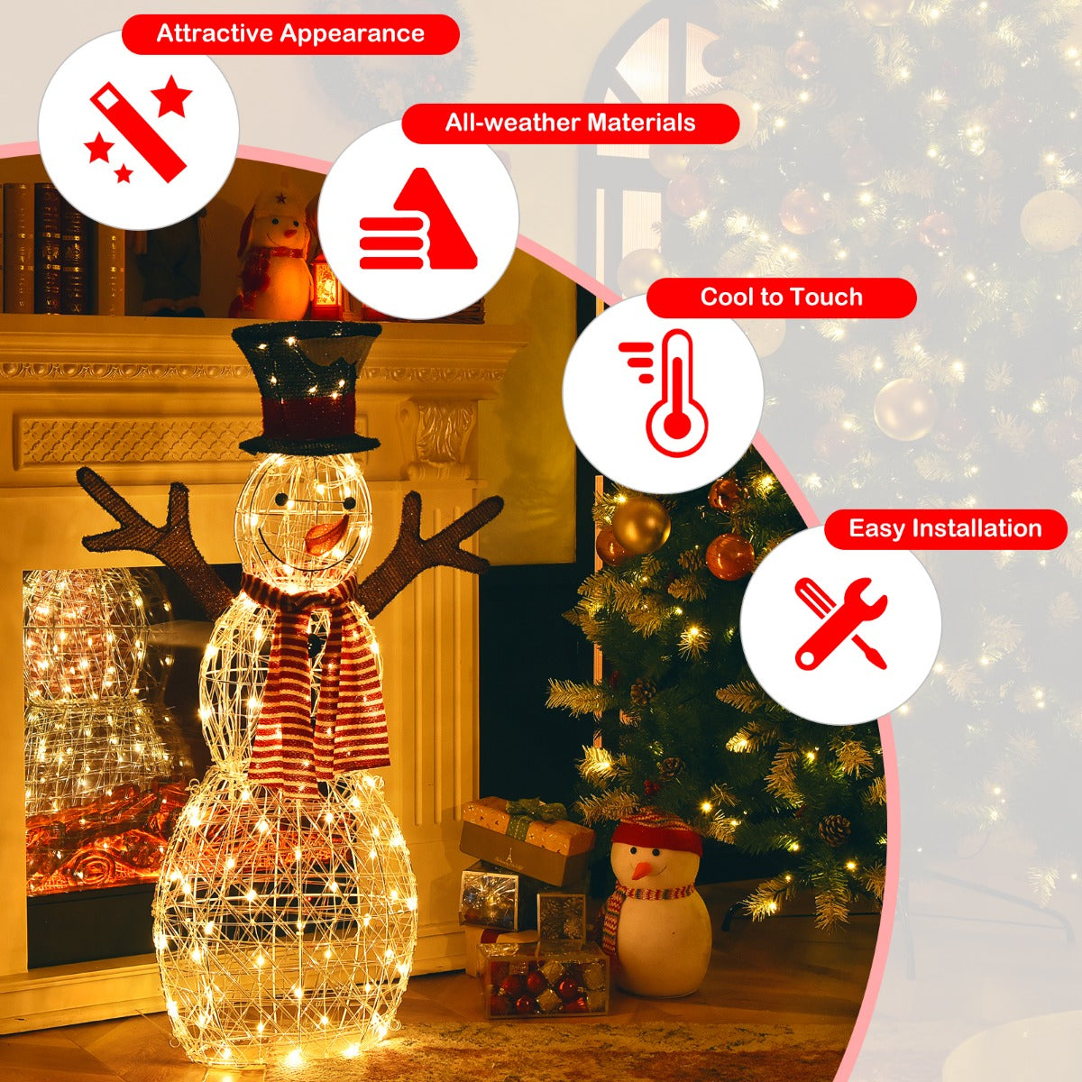 Costway Lighted Standing Snowman with Ground Stakes for Decorations