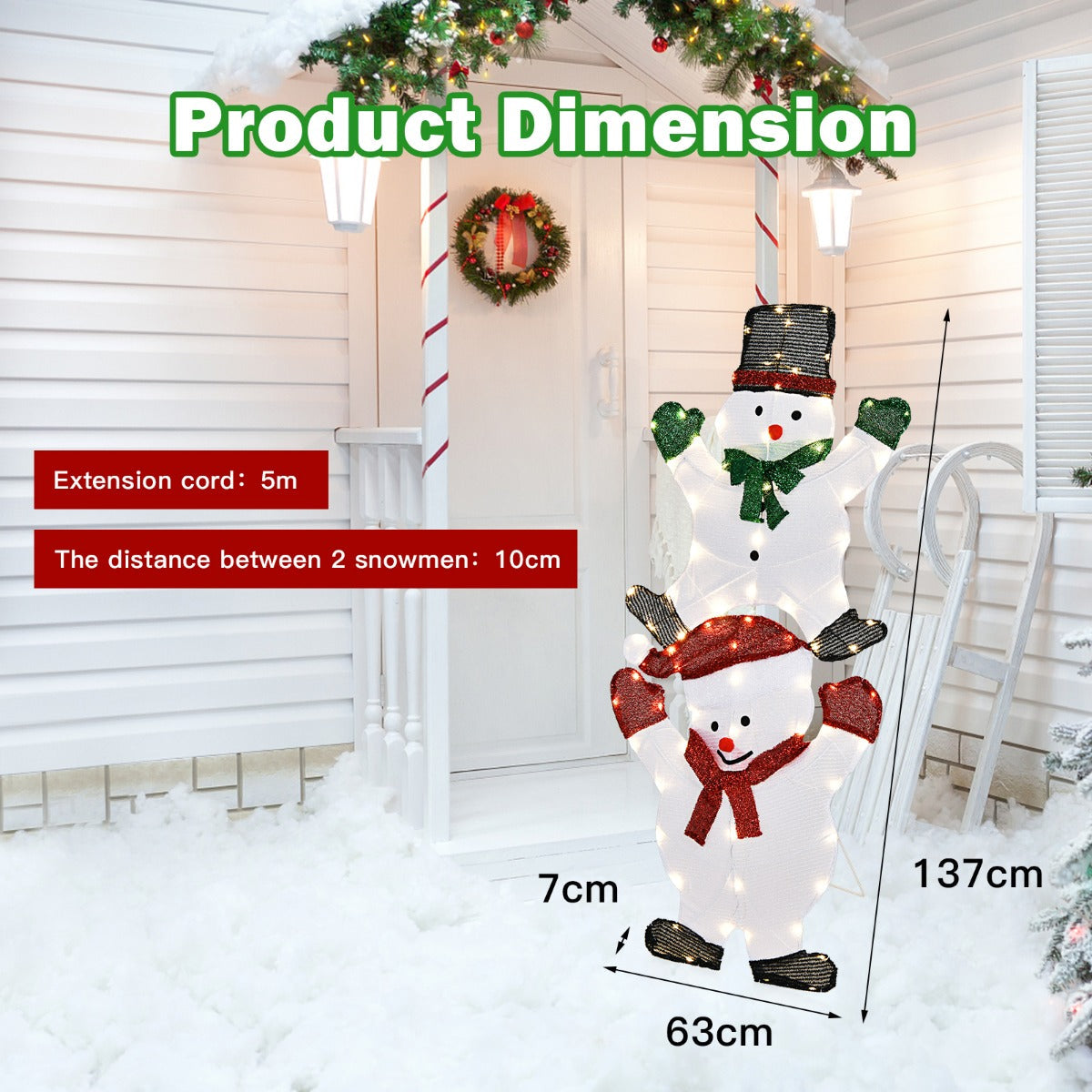 Large lighted Christmas snowman yard sign with 80 LEDs and sturdy outdoor stakes