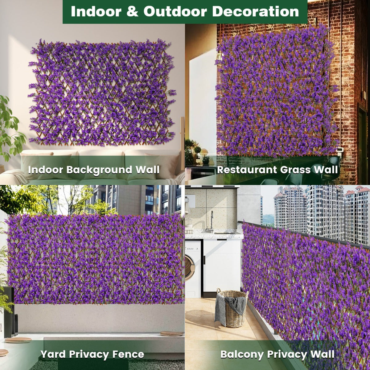 Maintenance-free faux eucalyptus fence stays evergreen without watering, trimming, or fertilizing
