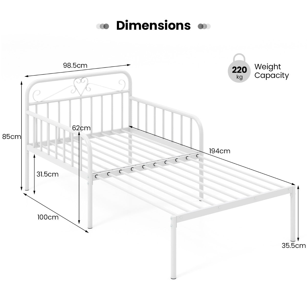 Black metal extendable daybed transforms from a comfortable sofa into a practical single bed