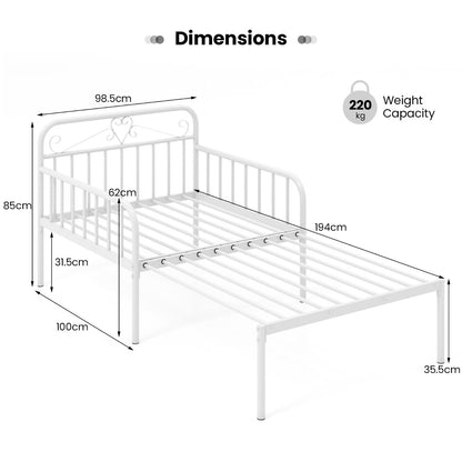 Black metal extendable daybed transforms from a comfortable sofa into a practical single bed