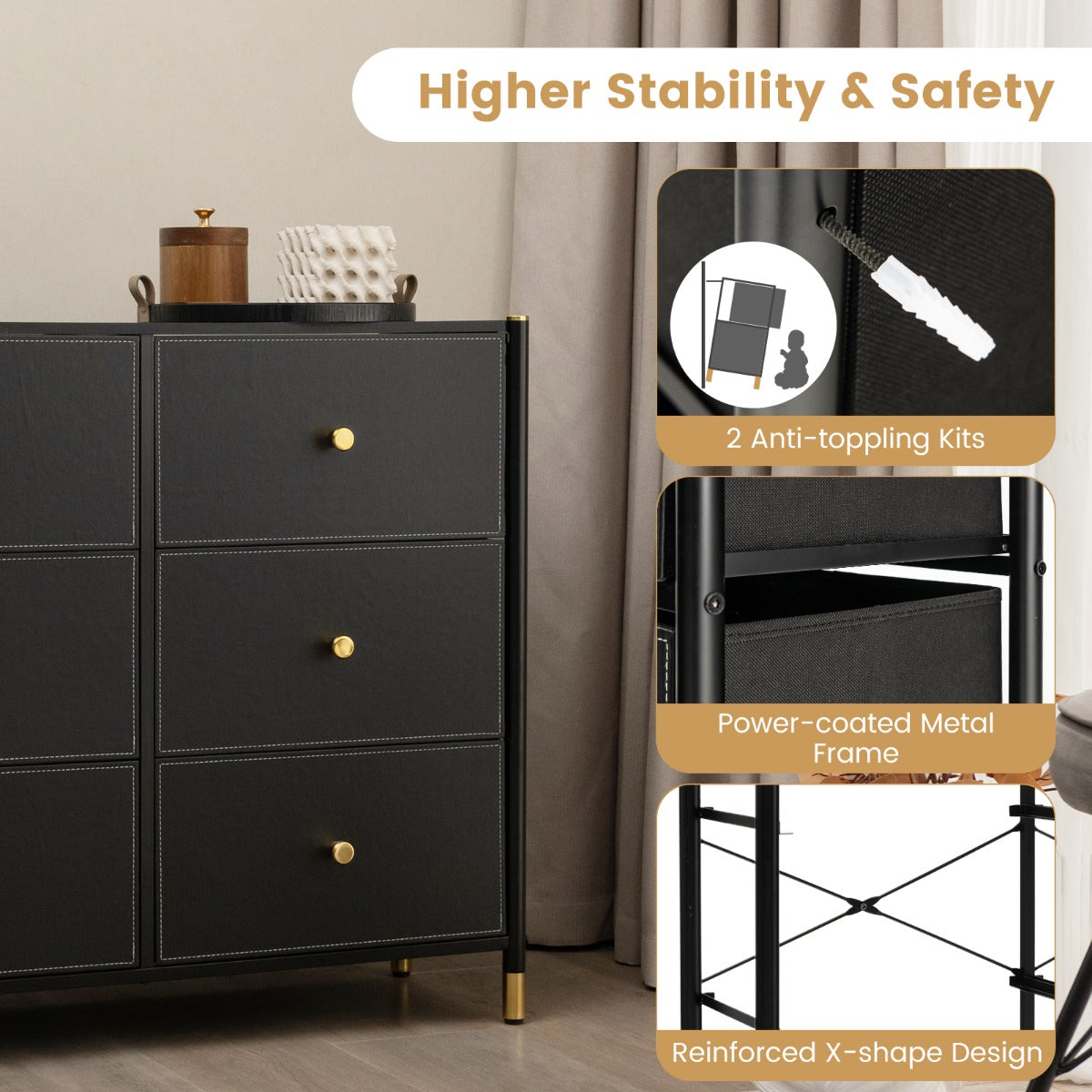 Fabric Dresser Tower with 6 Drawers for Living Room/Closet/Hallway/Nursery