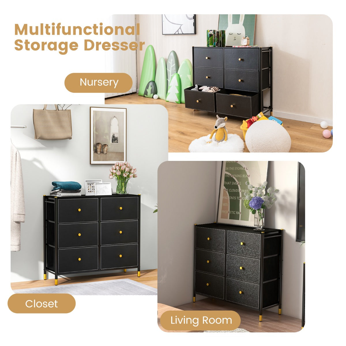 Fabric Dresser Tower with 6 Drawers for Living Room/Closet/Hallway/Nursery