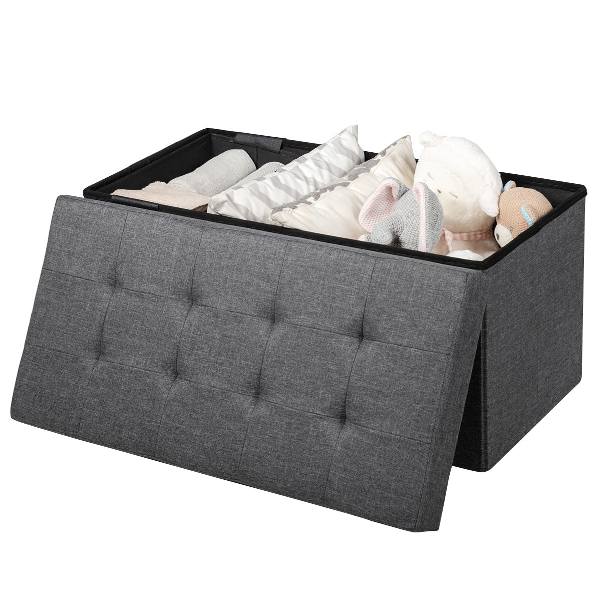 80 cm Fabric Foldable Storage Ottoman with Padded Seat for Living Room Bedroom Entryway-Dark Grey