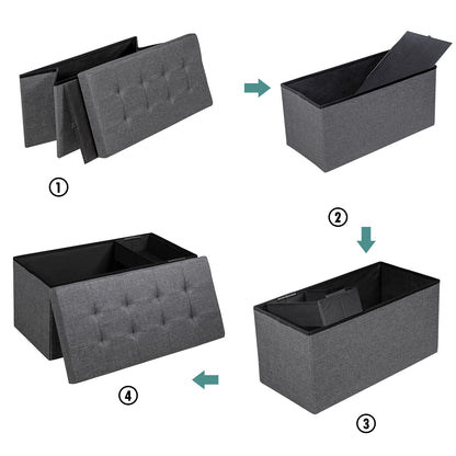 80 cm Fabric Foldable Storage Ottoman with Padded Seat for Living Room Bedroom Entryway-Dark Grey