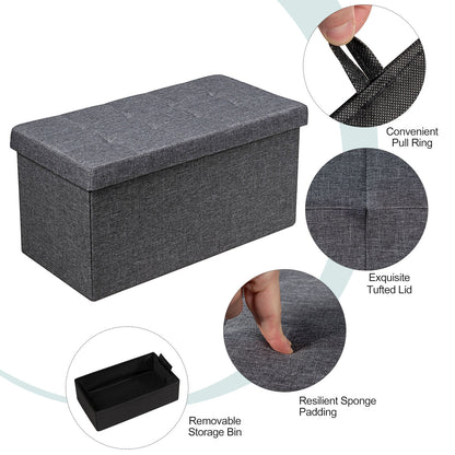 80 cm Fabric Foldable Storage Ottoman with Padded Seat for Living Room Bedroom Entryway-Dark Grey