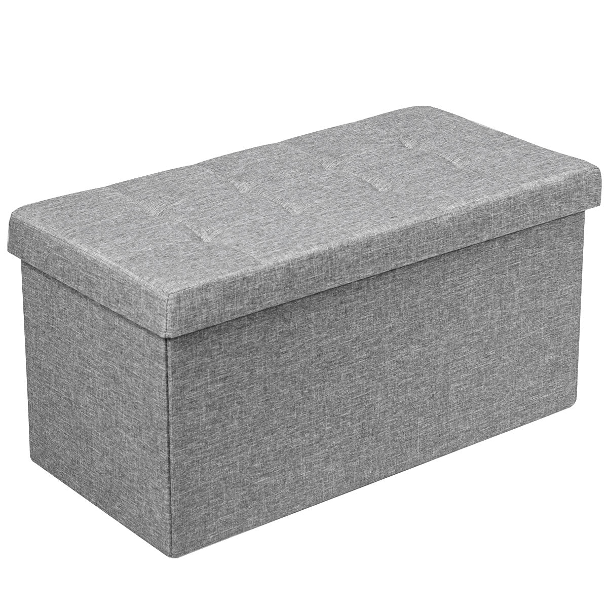 Costway 80 cm Fabric Foldable Storage Ottoman with Padded Seat for Living Room Bedroom Entryway-Grey