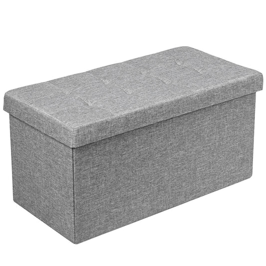 Costway 80 cm Fabric Foldable Storage Ottoman with Padded Seat for Living Room Bedroom Entryway-Grey