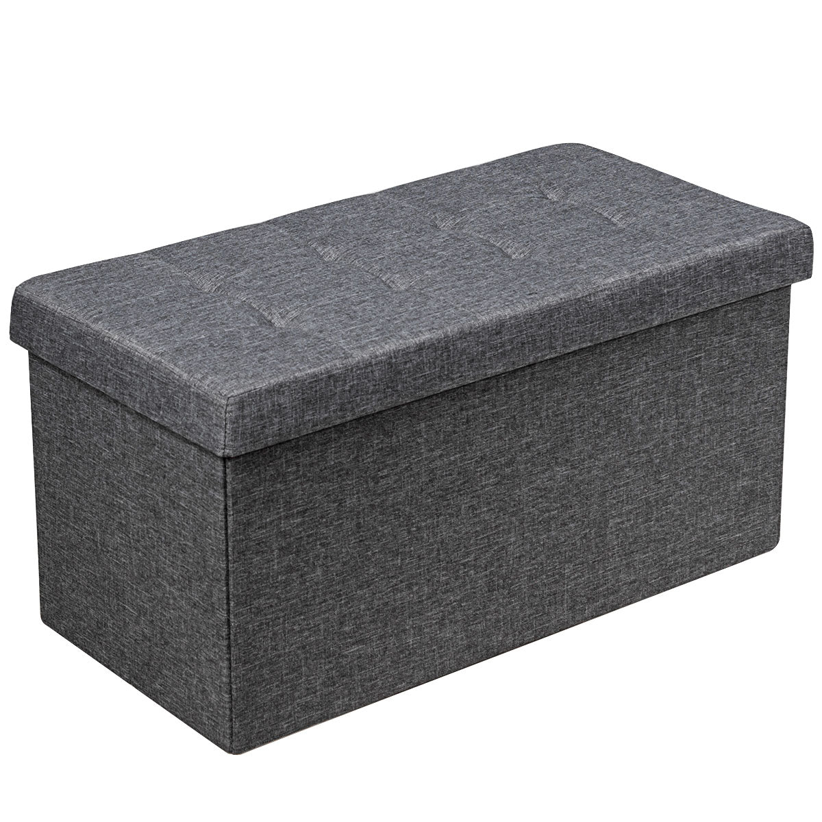 80 cm Fabric Foldable Storage Ottoman with Padded Seat for Living Room Bedroom Entryway-Dark Grey