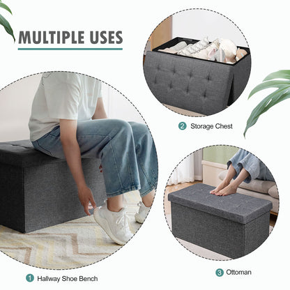 80 cm Fabric Foldable Storage Ottoman with Padded Seat for Living Room Bedroom Entryway-Dark Grey