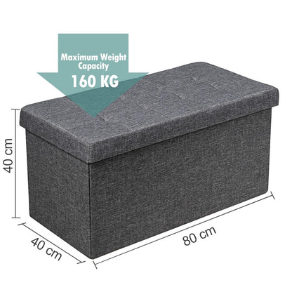 80 cm Fabric Foldable Storage Ottoman with Padded Seat for Living Room Bedroom Entryway-Dark Grey