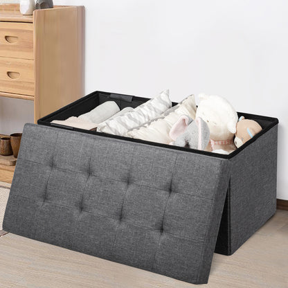 80 cm Fabric Foldable Storage Ottoman with Padded Seat for Living Room Bedroom Entryway-Dark Grey