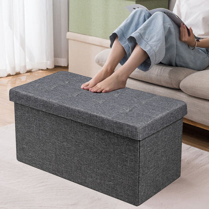 80 cm Fabric Foldable Storage Ottoman with Padded Seat for Living Room Bedroom Entryway-Dark Grey