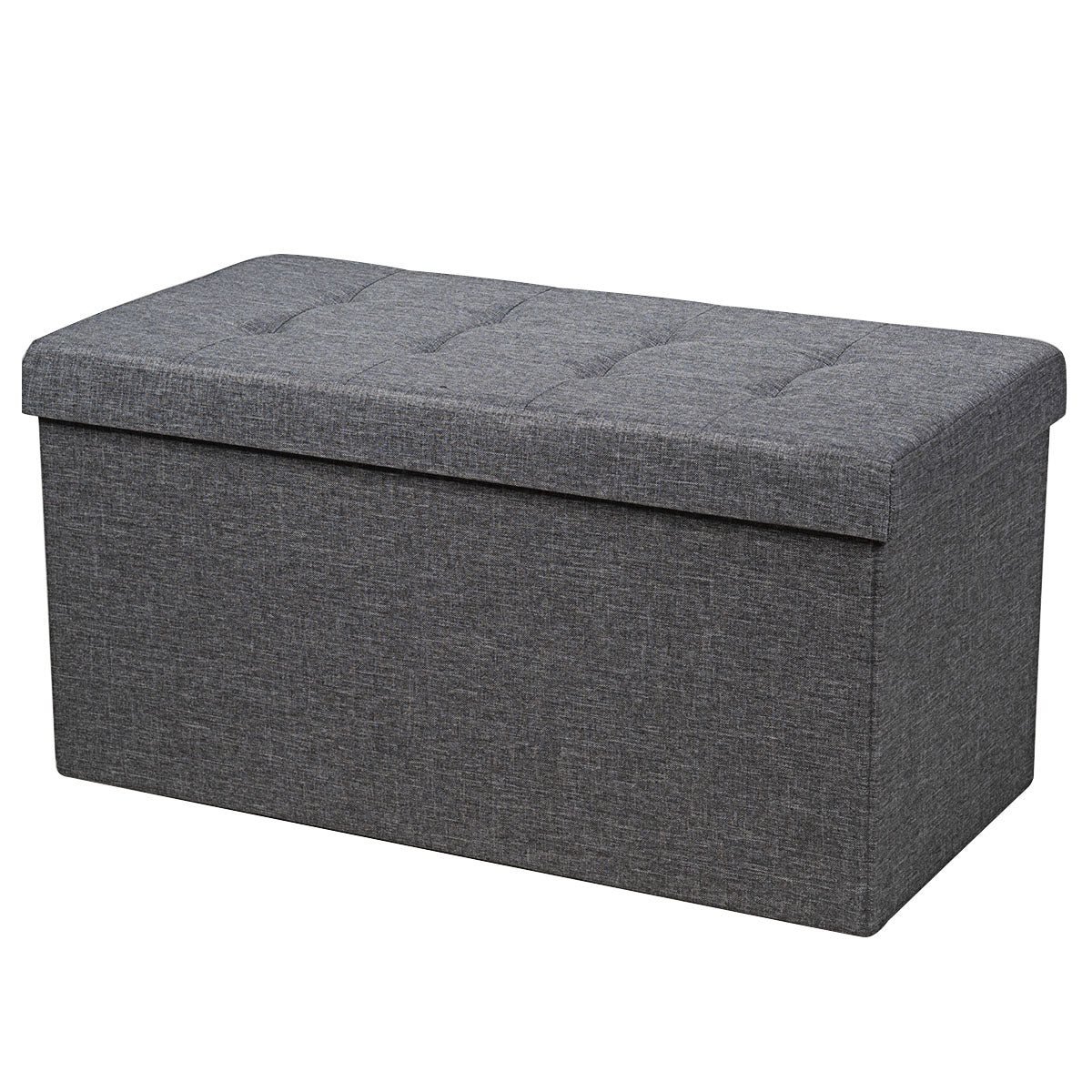 80 cm Fabric Foldable Storage Ottoman with Padded Seat for Living Room Bedroom Entryway-Dark Grey