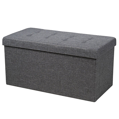 80 cm Fabric Foldable Storage Ottoman with Padded Seat for Living Room Bedroom Entryway-Dark Grey
